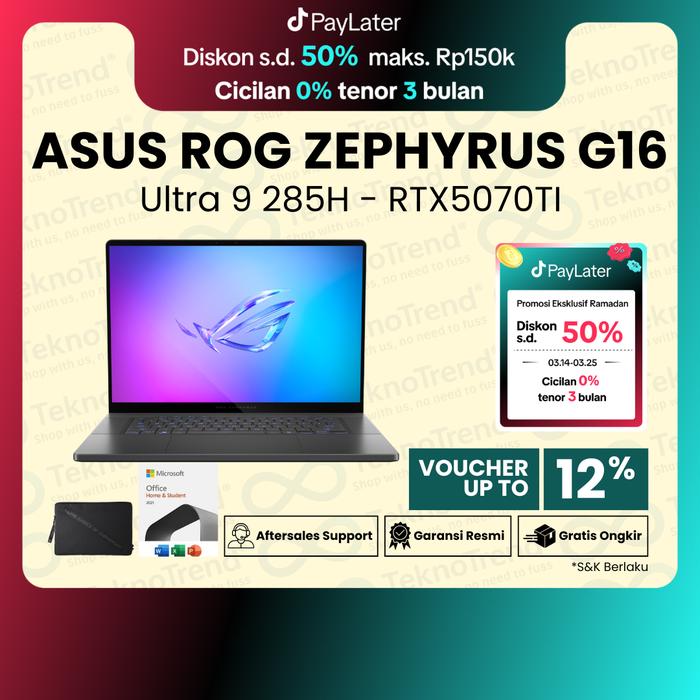 Gambar Laptop Gaming Asus ROG ZEPHYRUS G16 GU605CR ULTRA 9 285H RTX5070TI 32GB 2TB 16.0WQXGA 240HZ - Eclipse Grey, Non Bundling dari TeknoTrend ID undefined Tokopedia