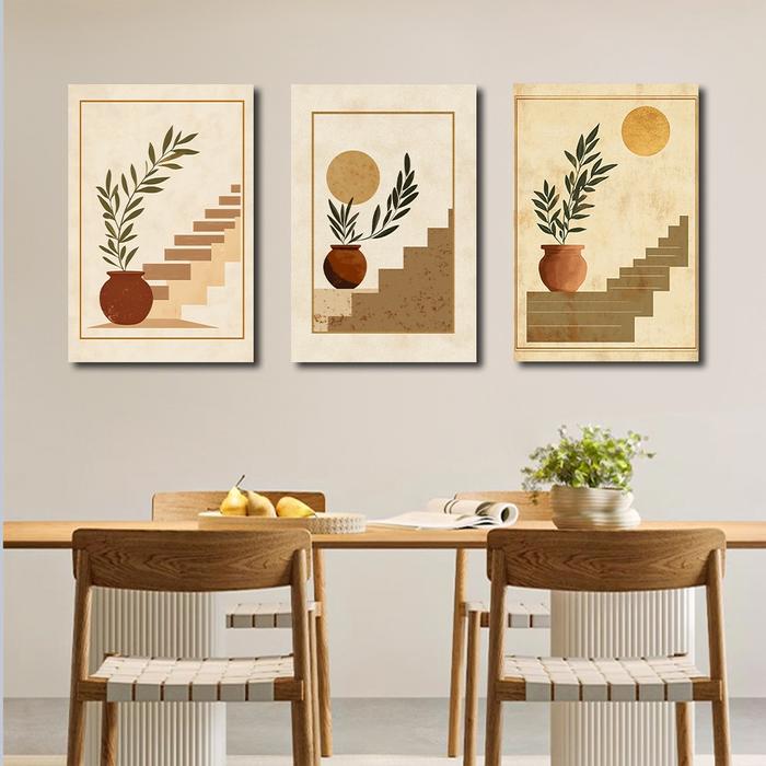 Gambar Rumah Seni Mural Vas tembikar retro sederhana, rangkaian bunga, daun willow, matahari terbit, matahari terbenam, tangga, dekorasi jendela, ornamen, lukisan semprot tanpa bingkai, rumah triptych - AIZH9-SLH-1, 30×20cm×3pcs dari Rumah Seni Mural undefined Tokopedia