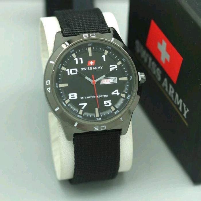 Gambar Jam Tangan Pria dan Wanita Swiss Army Original Analog Strap Kanvas Fashion Terkini Free Box Dan Battre Cadangan COD Quartz - Hitam dari KINGSTON WATCH undefined Tokopedia