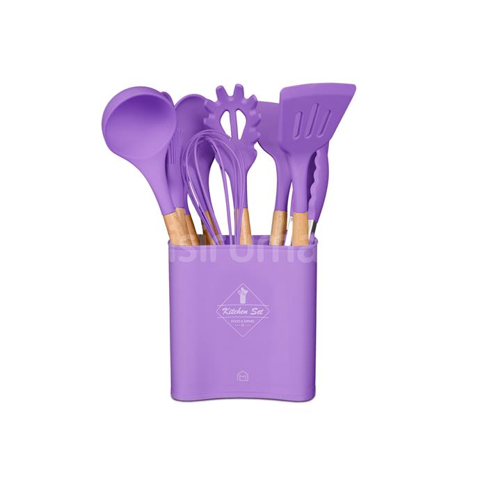 Gambar Silikon Utensil 12 pcs Peralatan Dapur COOKING SQUARE WOOD - Isiruma - Purple dari Isiruma Indonesia undefined Tokopedia