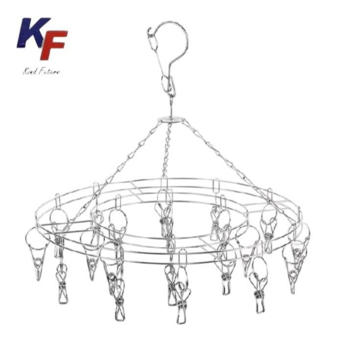 Gambar Gantungan Stainless Baju Hanger 20 Jepit Stainless Bulat / Bunga Jepitan Jemuran Kaus Kaki - Motif Bulat dari LX Store788 undefined Tokopedia