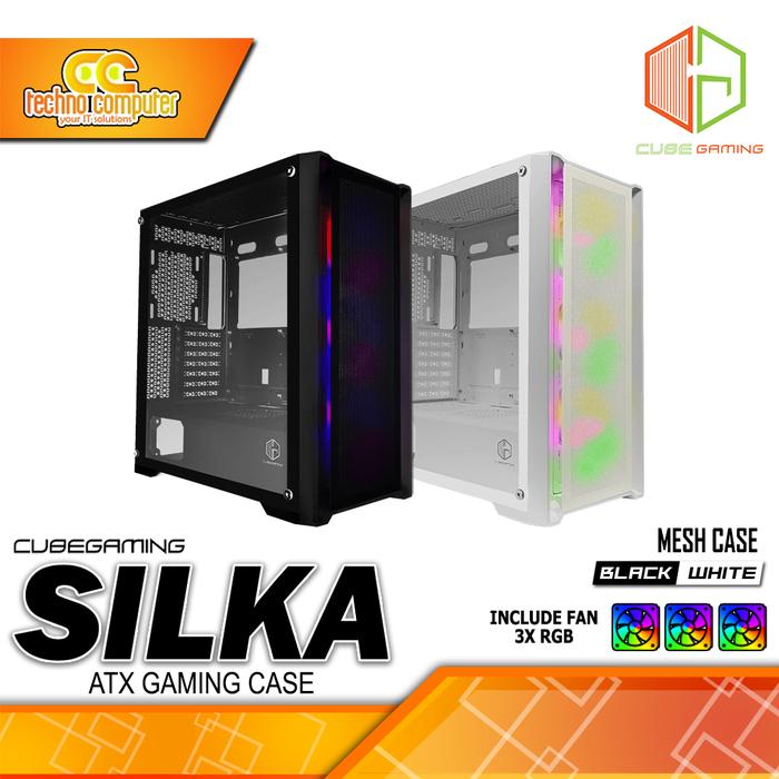 Gambar CASING CUBE GAMING SILKA Glass/Mesh - Mid Tower ATX Case Tempered Glass/Mesh (Free 3x RGB Fan) - Mesh, Black dari Techno Computer Bali undefined Tokopedia