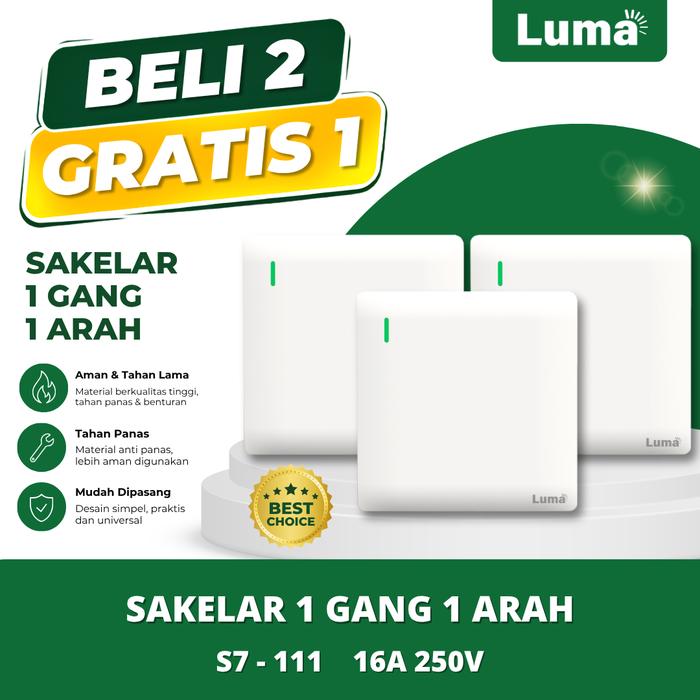 Gambar LUMA Saklar Lampu Series S7 16A 250V / Stop Kontak Putih Saklar ON OFF Dinding Rumah Modern SNI Premium - 1 Gang 1 Arah (B2G1) dari Luma Store Kota Tangerang Tokopedia
