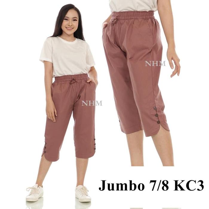 Gambar NHM Celana Pendek Wanita 7/8, Celana variasi Kancing Jumbo Melar KC3 Fit Katun Stretch Shorts Santai Standar - Jumbo , Navy dari Nhm Store undefined Tokopedia