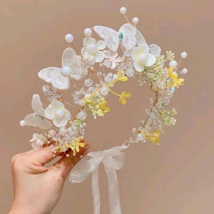 Gambar BDT - Bando Tiara Mahkota Bunga Aksesoris / Hiasan Rambut / Hiasan Kepala Headpiece Flower Headbands Anak Dewasa Crown Fashion - FC Putih dari Budita Aksesoris undefined Tokopedia