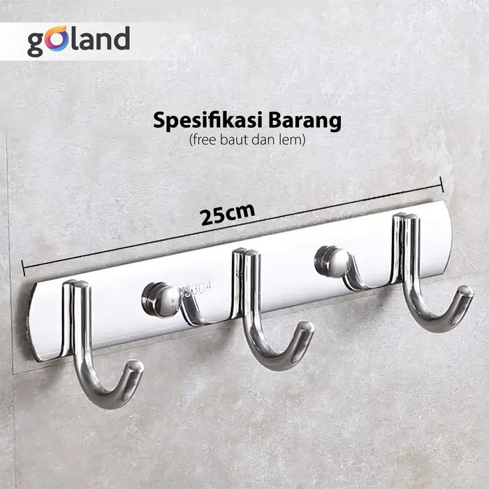 Gambar Goland Gantungan Baju Dinding 5 Hook Tempel Cantolan Anti Karat Stainless Steel 304 Free Baut - 3 Hook - 2pcs dari Goland Indonesia undefined Tokopedia