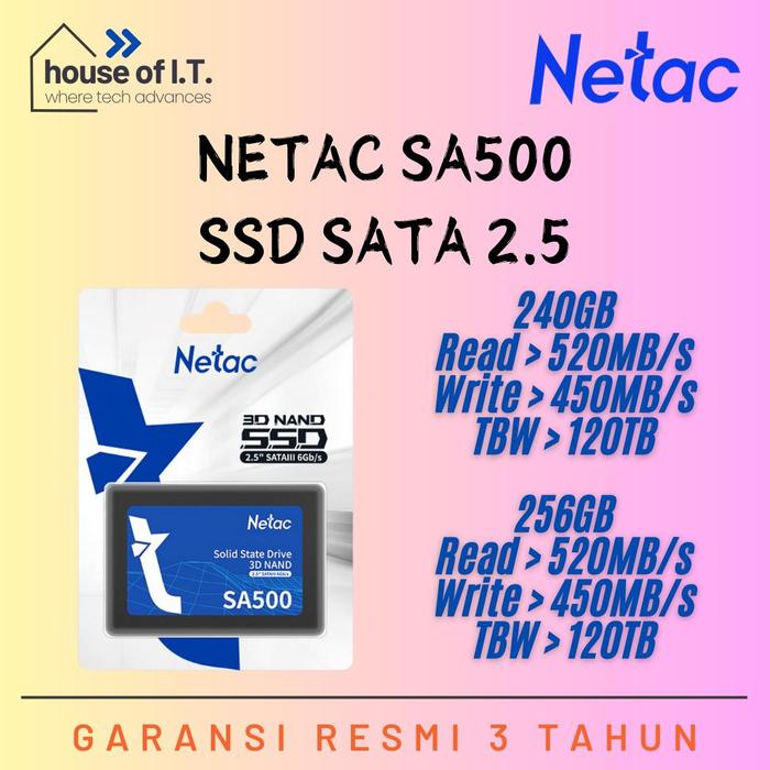 Gambar SSD SATA 240GB -  SSD SATA 256GB - SSD SATA NETAC 240GB - SSD SATA NETAC 256GB - SSD SATA NETAC SA500 - 240GB dari House Of IT undefined Tokopedia