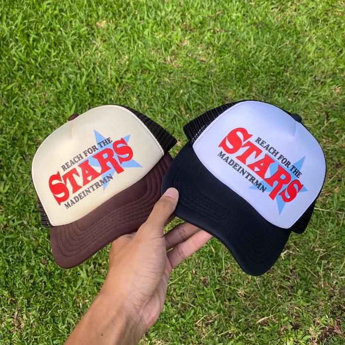 Gambar Tremani - "Stars" Trucker Hat Brown & Cream | Topi jaring | Topi Baseball dari Madeintrmn undefined Tokopedia