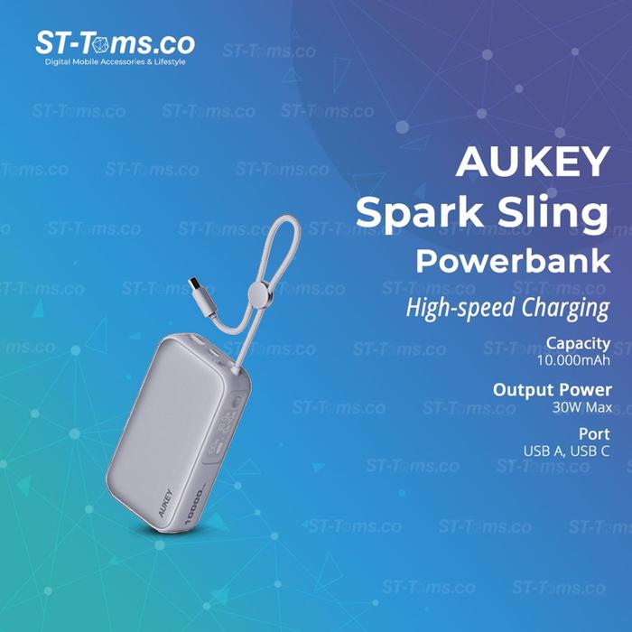 Gambar Aukey Spark Sling 10000mAh Powerbank Fast Charging 30W PD Built-in USB-C - PB-Y47 - White dari ST-Toms.co undefined Tokopedia