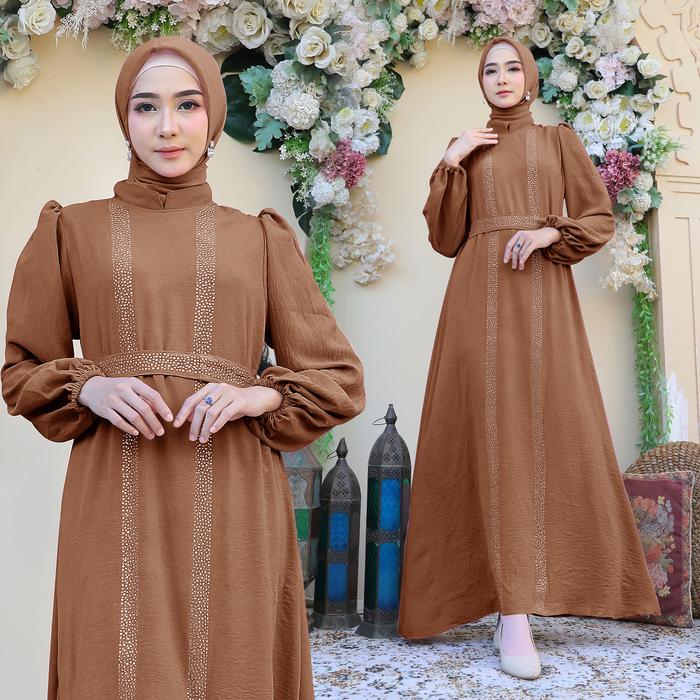 Gambar Aurora Boutique DRESS CAMELIA ABAYA | 6 WARNA | ALL SIZE BAHAN MELAR | Gamis Cringkle Motek Payet Terbaru Abaya Turki Turkry Arabian - Mocca, ALL SIZE (100-110cm) dari Aurora Boutique_NEW undefined Tokopedia