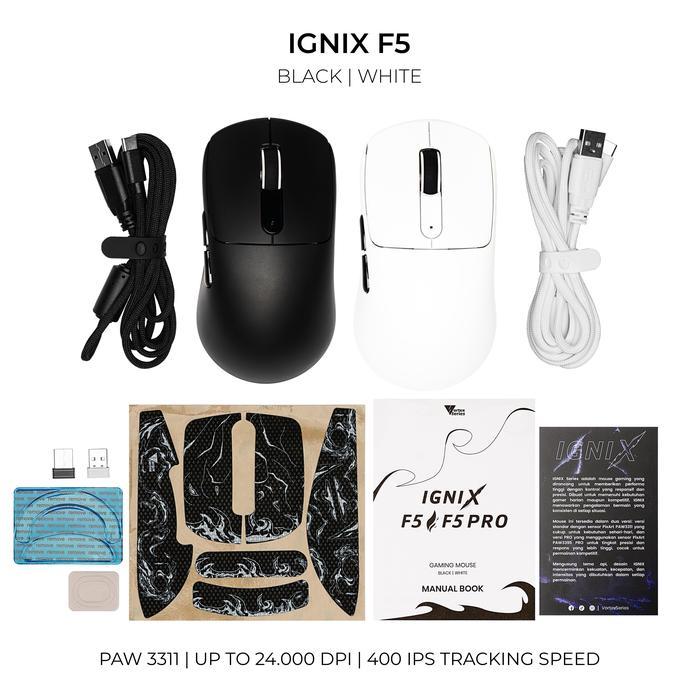 White Vortex Ignix F5 wireless gaming mouse with ergonomic design