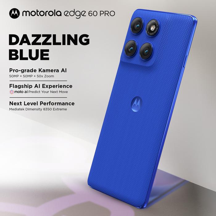 Gambar Motorola Edge 60 Pro 12/256GB - 19 MotoAI - Dimensity 8350Extreme - 6.7"4D Curved Display - MIL810H - 50MP LYT700C, 50MP UW/Macro + 50xZoom - 50MPSelfie - 6000mAh - Dolby - Bonus Charger90W & HardCase - Dazzling Blue dari Motorola Indonesia undefined Tokopedia