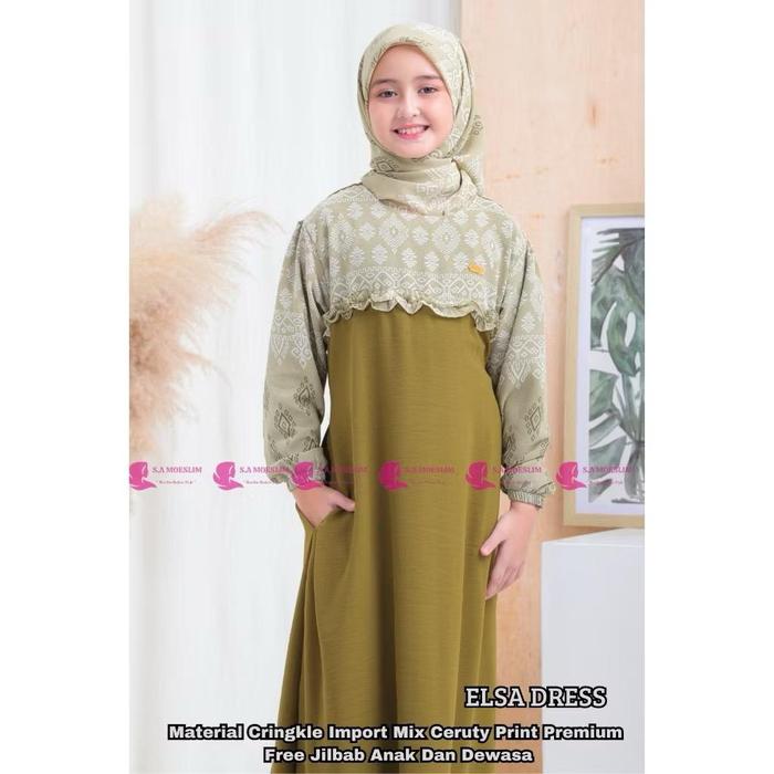 Gambar Gamis Ibu dan Anak ELSA DRESS Fashion Style Muslim - ( Harga Satuan ) - Couple Ibu Anak - Crinkle Airflow Mix Cerutty Etnik Gamis Perempuan Terbaru 2024 - - ELSA OLIVE ( 1 PCS ), S = ( 1-2 Tahun ) dari S.A MOESLIM OFFICIAL STORE undefined Tokopedia
