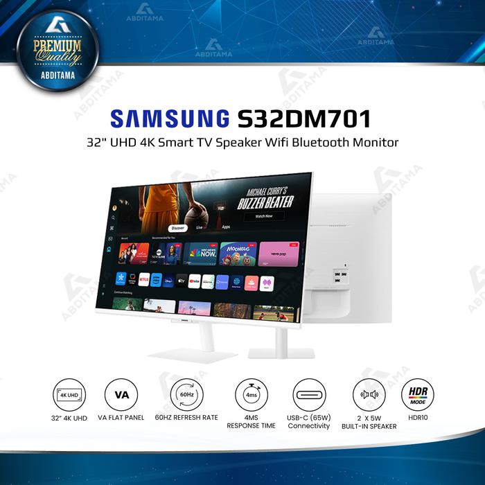 Gambar Monitor LED Smart Monitor Samsung S32DM700 | S32DM701 M7 M70D 32" UHD 4K Smart TV Apps HDR10 HDMI 2.0x2 USB-C 65w Speaker Wifi Bluetooth Remote A Monitor & Streaming TV All in One Watch Play Work in Style - S32DM701 dari Abditama Official undefined Tokopedia