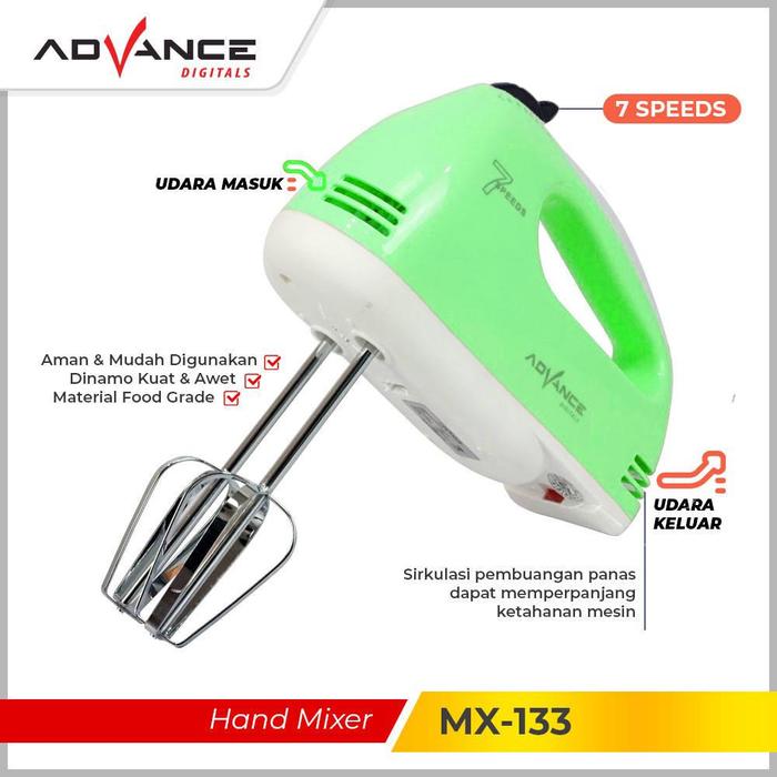 Gambar 【COD】Advance MX-133 Electric Whisk Blender Mixer Pengaduk Adonan Kue Mixer Roti 7 Speed Garansi Resmi 1 Tahun - Green dari ADVANCE.DIGITALS undefined Tokopedia
