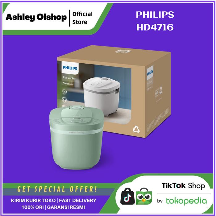 Gambar PHILIPS Rice Cooker  Liter HD4716 Philips HD4716/30 Philips HD4716/31 Philips HD4716/32 Philips HD4716/33 Philips Rice Cooker Digital 400 Watt 16 Menu Bakuhanseki White - Green dari Ashley Olshop Official Store undefined Tokopedia