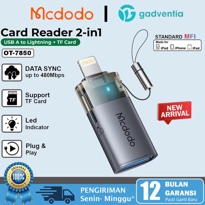 Gambar Mcdodo OT-7850 Mini Otg Adapter Lightning To Usb Flashdisk Built In TF Card For iPhone 11-14 Series - GREY dari GADVENTIA undefined Tokopedia