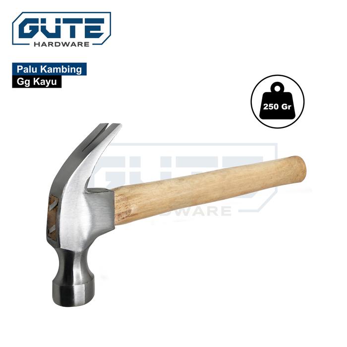 Gambar Palu Kambing Gagang Kayu / Claw Hammer Carbon Steel Asli! - Palu Kayu 250g dari Gute Hardware Kota Surabaya Tokopedia