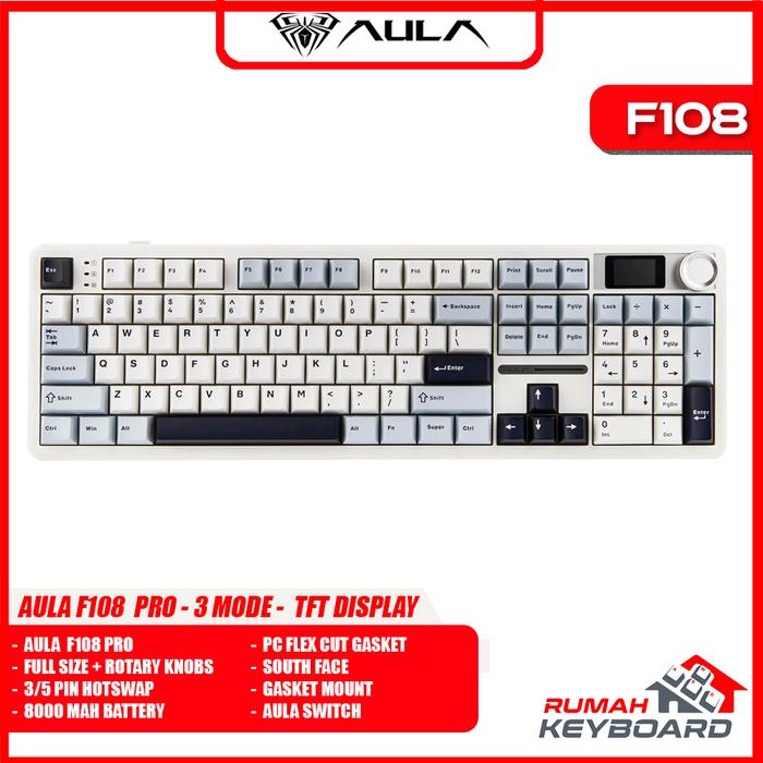 Gambar AULA F108 PRO - Full Size - TFT Display Screen - South Facing Switch - Gasket - Mechanical Keyboard - White Blue dari Rumah-Keyboard undefined Tokopedia