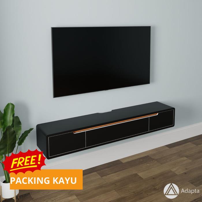 Gambar Meja TV Gantung Tempel Dinding Adapta - Lemari TV Gantung Minimalis Modern + 2 Laci dan 1 Pintu Buka Atas -MEIVI-E10 - Hitam kuning dari adapta.id undefined Tokopedia