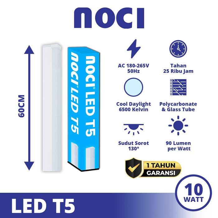 Gambar Noci Lampu TL LED Tube Light T5 10-18 Watt Cahaya Putih/Kuning/Merah/Biru/Hijau [Pilihan] Super Terang Hemat Daya - 10W 60CM Putih dari Noci Lighting Kota Administrasi Jakarta Pusat Tokopedia