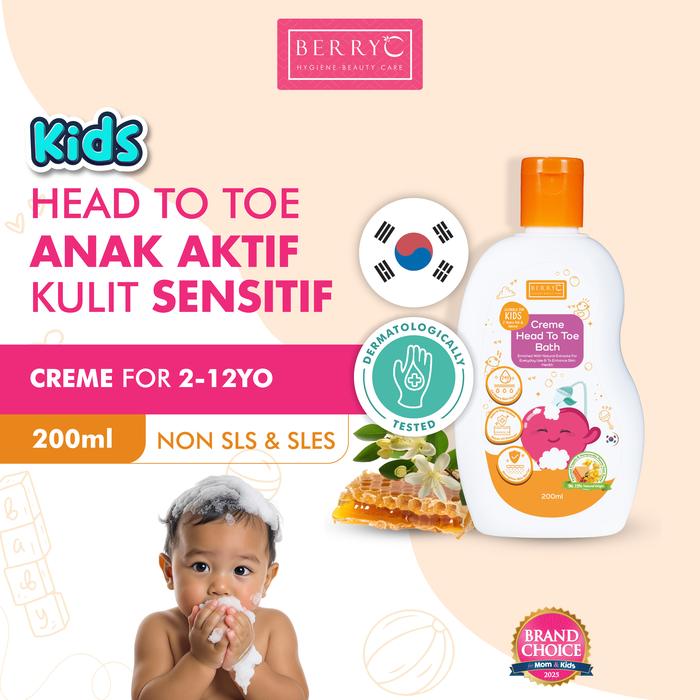 Gambar BerryC Creme Head to Toe Wash 350ML Kids - Tanpa SLS/SLES - Sabun Mandi Shampo Kulit Sensitif Anak - 200ML  dari BerryC Indonesia undefined Tokopedia