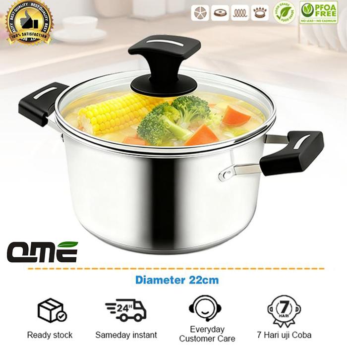 Gambar QME- Soup Pot 22/24/26CM Full Stainless Steel Anti Lengket KUALITAS PREMIUM - Kitchenware - 22CM dari QME INDONESIA undefined 3 Tokopedia