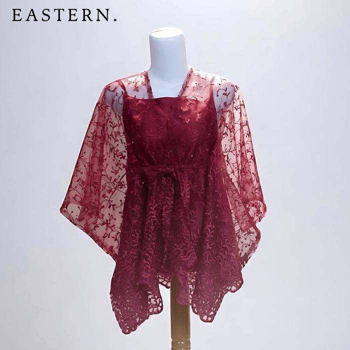Gambar [PREMIUM] Baju Atasan Kebaya Simple Elegan Ghina Outer Dress Kondangan Bahan Brokat Tile 10 warna Motif Panjang Renda Wanita Pesta Mewah - Maroon, M, Outer Saja dari eastern.id undefined Tokopedia