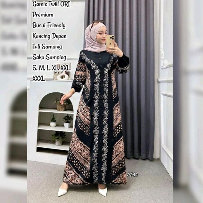 Gambar Gamis Batik Twill Ori Premium Lengan Panjang Motif Terbaru Model Resleting Depan Tali Samping Busui Friendly Dress Batik Wanita Dewasa LebaranModern Murah Kekinian - A, S Ld 95 cm dari Insanstore13 undefined Tokopedia
