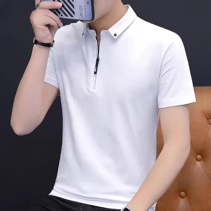 9seven-Baju kaos kerah SLETING keren terbaru baju kerah polos model  fashion pria casual kaos kerah wangky keren HITAM, L