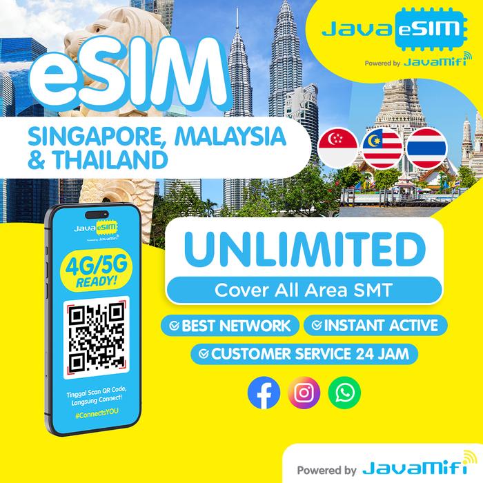 Gambar JavaeSIM Travel eSIM Singapore Malaysia Thailand Unlimited | Javaesim SMT Unlimited - GO, 1GB/Day- 1 Day dari JavaMifi undefined Tokopedia