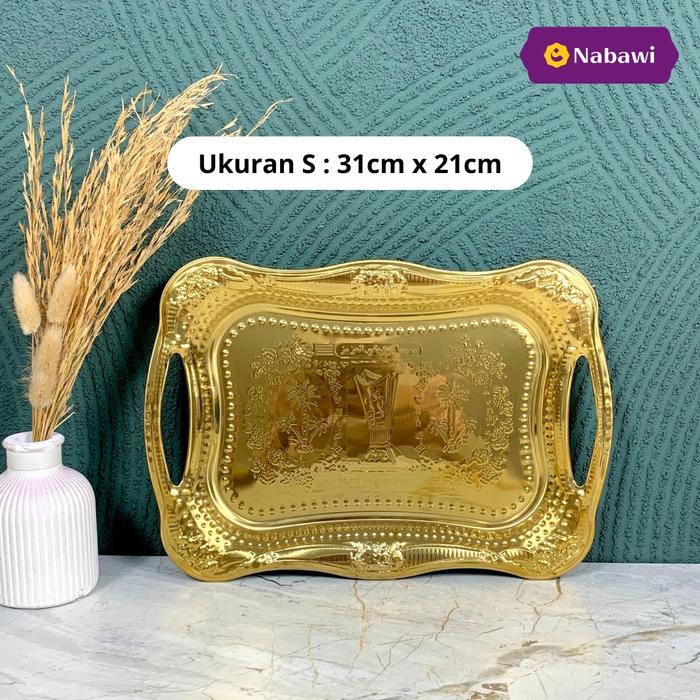 Gambar Nampan Arab Emas Ukir Pegangan Gold Baki Kuning Tempat Makanan Oleh Oleh Haji dan Umroh - S dari Nabawi Oleh Oleh Umroh Haji undefined Tokopedia