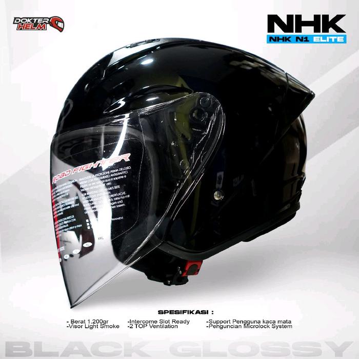 Gambar HELM NHK N1 ELITE SOLID SINGLE VISOR ORIGINAL - BLACK GLOSSY, M dari Dokter Helm undefined Tokopedia