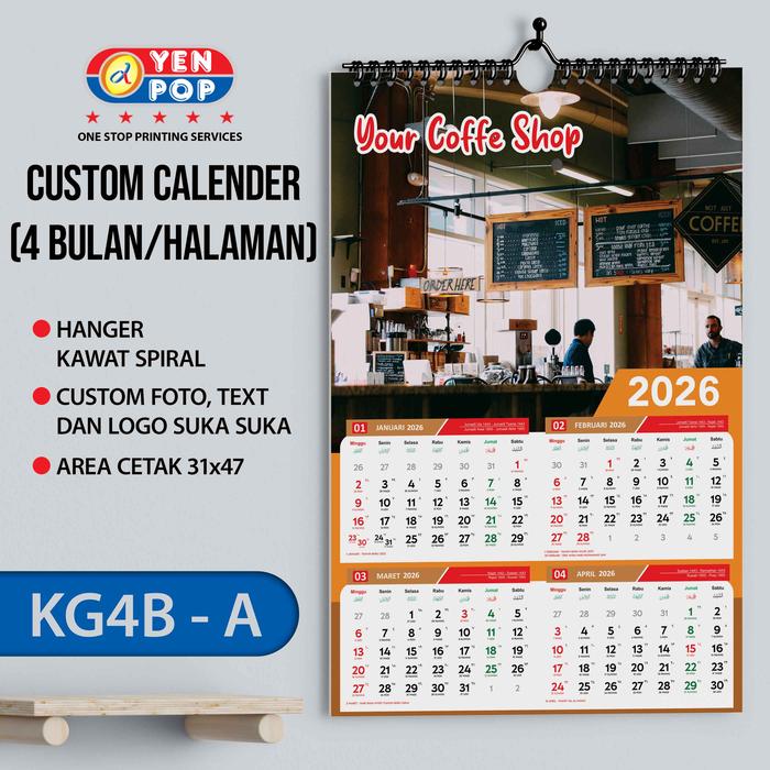 Gambar Cetak Kalender Uk A3+ (isi 4 Bulanan) - Custom Foto, Nama, Logo - KG4B - A, + COVER DEPAN dari Yenpop Digital Print undefined Tokopedia