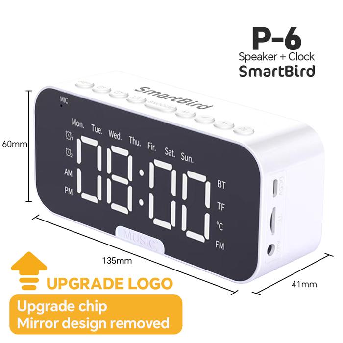 Gambar SmartBird Speaker&Clock P6 LED Display Bluetooth 5.0 Jam Alarm Clock TF Card Wireless Audio Digunakan Sebagai Dudukan Ponsel FM Radio Ultra Bass - White dari Smartbird Official Store Kota Tangerang Tokopedia