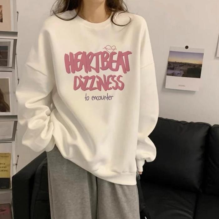 Gambar Crewneck HEARTBEAT Wanita Dan Laki laki hoodie new jeans crewneck  skena white fox Sweater Cewek s6 aetn - CREAM, M dari visual sweater undefined Tokopedia