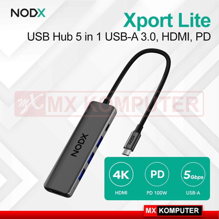 Gambar NODX Xport Lite USB Hub 5 in 1, 3x USB-A 3.0, 1x HDMI, 1x PD - Graphite dari MXKomputer_NEW undefined Tokopedia
