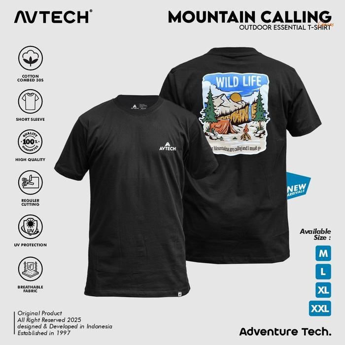 Gambar AVTECH - T-Shirt Kaos Pria Wanita Lengan Pendek Outdoor Casual Harian Cotton Combed - MOUNTAIN CALLING - Hitam, M dari Avtech Adventure Technology Kota Administrasi Jakarta Timur Tokopedia