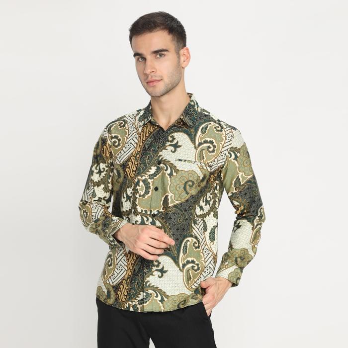 Gambar Kemeja Batik Pria Atasan Batik Modern Lengan Panjang Motif Hijau Sage OLR229 - M dari Dancus undefined Tokopedia