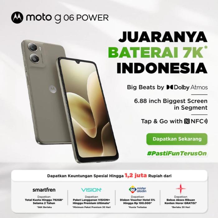 Gambar (kepogejet.id) Moto G06 Power 128GB RAMBoost 12GB - 6.88" - 7000mAh - 50MP Pro Mode - DolbyStereo - GorillaGlass3 IP64 - WaterTouch - NFC - 4/128, Laurel Oak dari Motorola Official Kota Administrasi Jakarta Utara Tokopedia