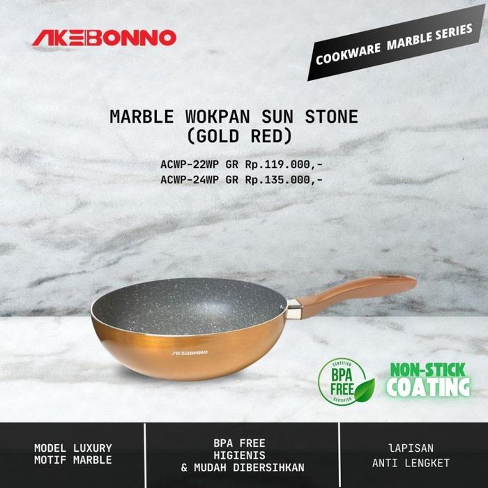 Gambar AKEBONNO - Deep Fry Wokpan Marble/Wajan/Panci/Pan Anti Lengket Coating Ceramic 22/24Cm BPA FREE - Gold Red - 22cm dari Akebonno undefined Tokopedia