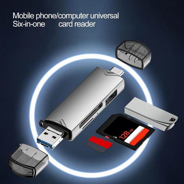 Gambar Card Reader 6in1 OTG Type C MicroSD Micro SD Card USB Laptop PC Komputer - USB 6in1 dari WL Store ID undefined Tokopedia