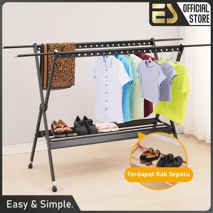 Gambar (READY STOK) [COD] ES Rak Jemuran Baju Pakaian Tempat Pakaian Outdoor Besi Tahan Karat - Hitam, 130cm dari Toko Sarti 01 undefined Tokopedia