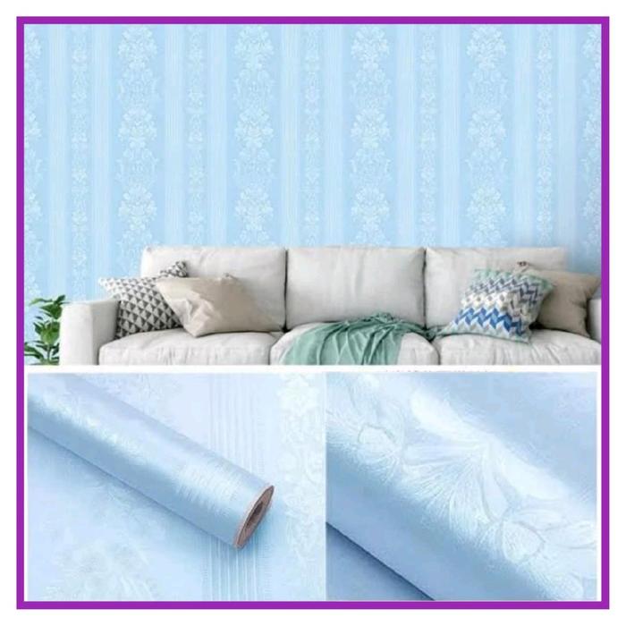 Gambar COD WALPAPER STIKER DINDING KAMAR & RUANG TAMU 45CM X 9M EMBOS SERAT BUNGA / UNGU / BIRU / PINK / WALLPAPER DEKORASI - RG EMBOS BUNGA BIRU dari aya.galeri undefined Tokopedia