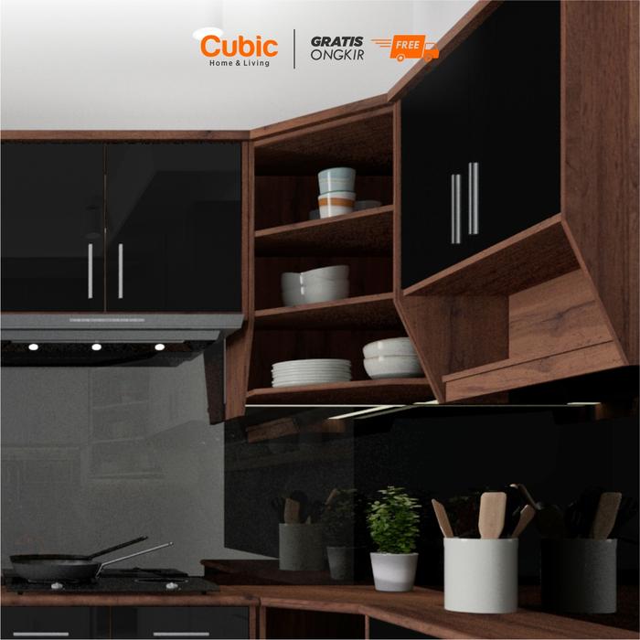 Gambar Cubic Kitchen Set Sudut Minimalis / Rak Atas Lemari Dapur / ELENA KSAS - Pacific Oak dari Cubic Home & Living undefined Tokopedia