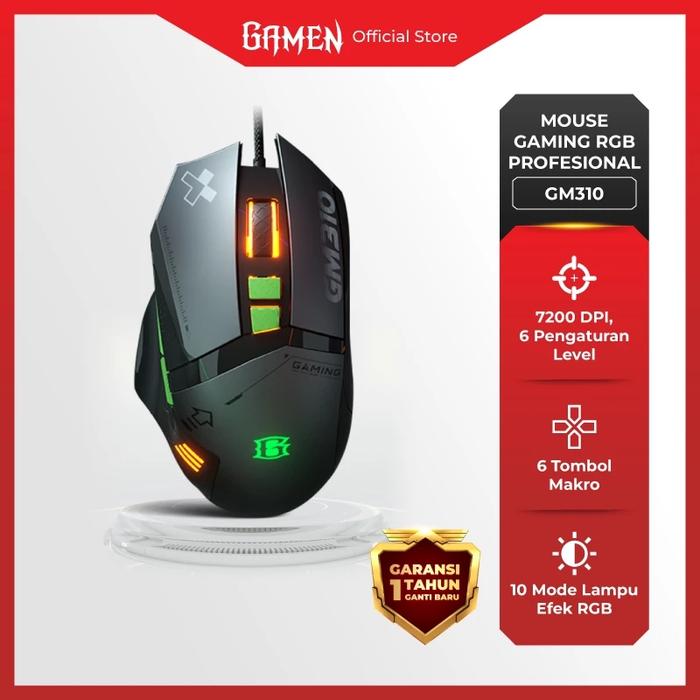 Gambar GAMEN Pro Wired  Kabel Mouse  Computer   GM310 RGB 7200 DPI With 6 Macro Button Original - Garansi 1 Tahun - GM310 BLACK+GREEN dari Gamen Indonesia undefined Tokopedia