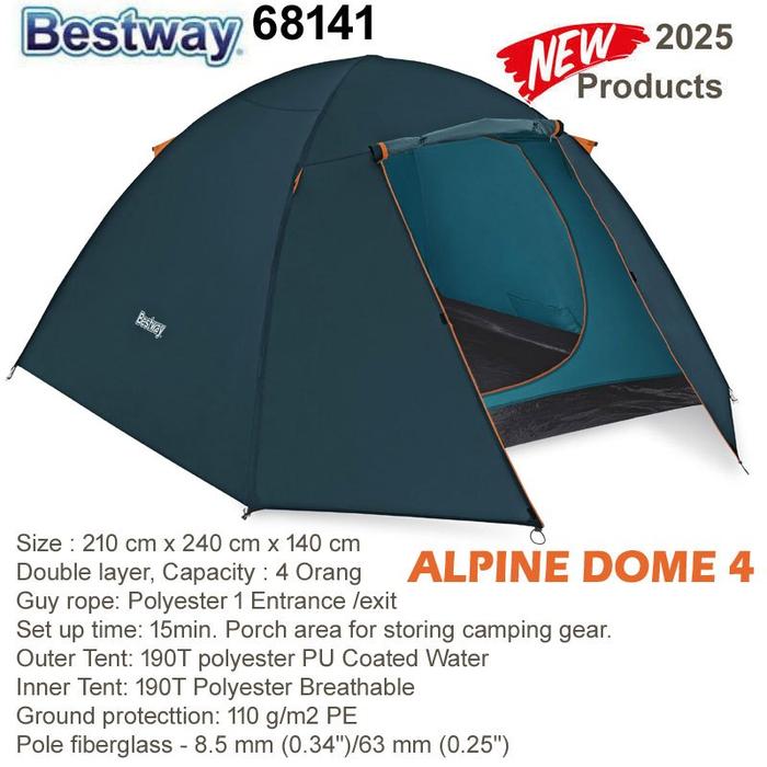 Gambar BESTWAY NEW ALPINE DOME 4 TENT 68141 TENDA CAMPING DOME 4 ORANG  / PAVILLO ACTIVERIDGE 4P 68091 / MONTANA PAVILLO X4 68041 - Alpine Dome 4 #68141 dari cdrgtrr undefined Tokopedia