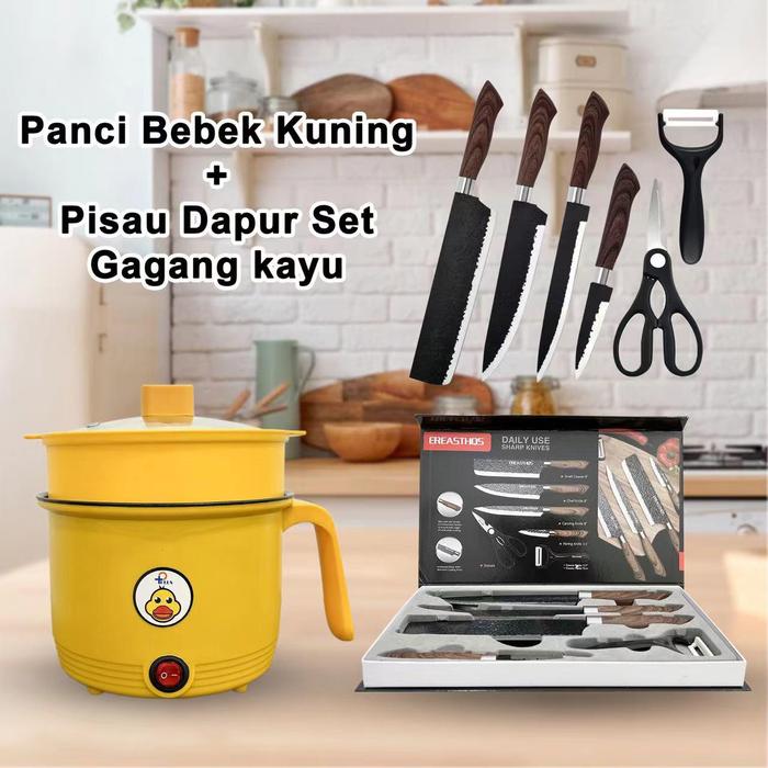 Gambar Panci Elektrik Multifungsi Anti Lengket Panci Bebek Kuning+Pisau Dapur Set Gagang kayu Set Peralatan Masak Kitchenware - Panci Bebek Kuning+Pisau Dapur Set Gagang kayu dari LELY-Shop_NEW undefined Tokopedia