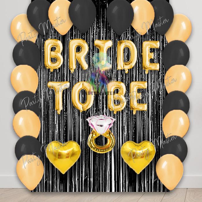 Gambar [Paket Dekorasi] Set balon Bride To Be / Bridal Shower Simple diamond ring - T.HITAM-SET GOLD dari Balonasia2_NEW undefined Tokopedia
