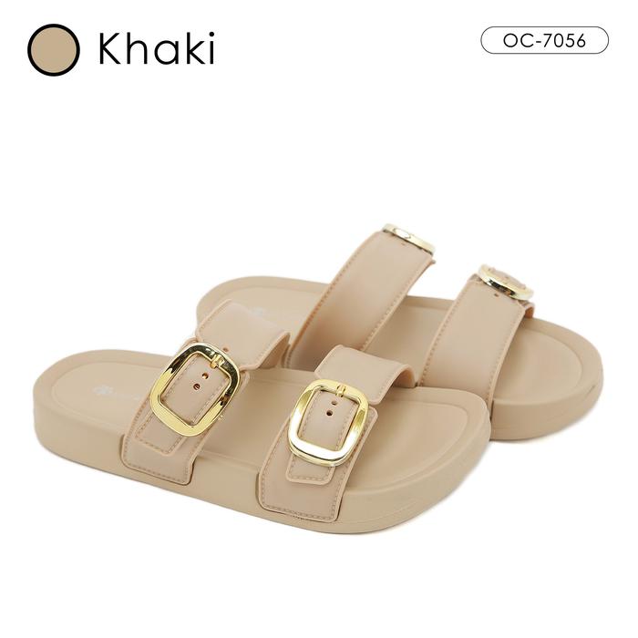 Gambar OCTAVIA Sandal Slide Slip On Wedges Wanita with Double Belt Straps #OC-7056 (FREE BOX) - Khaki, 38 dari Octavia Shoes undefined Tokopedia